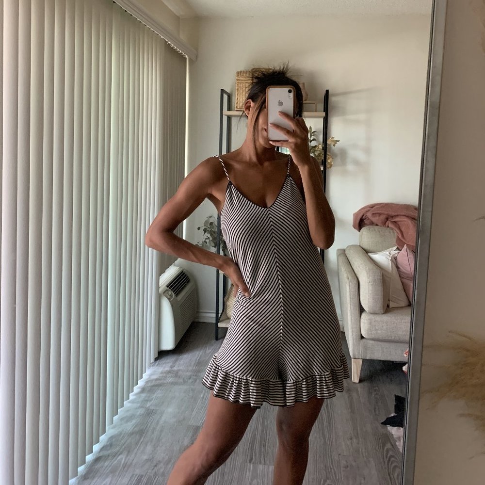 Stripe Knit Ruffle Romper